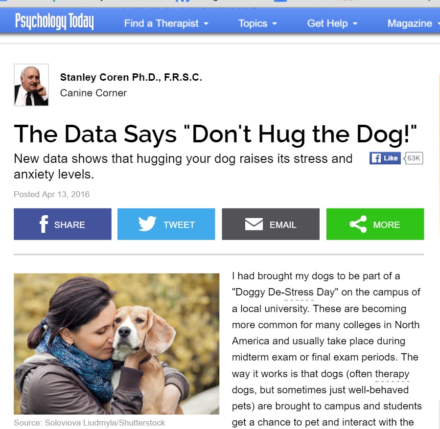 Hugging your dog makes it stressed?